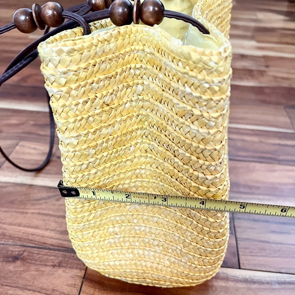 Vintage Yellow Wheat Straw Woven Purse Boho Beaded Resortwear - Picture 9 of 11